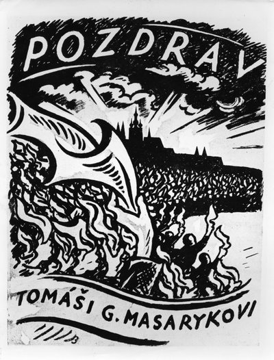 Groeten, Tomas Masaryk, illustratie van de intocht van Masaryk in Praag op 8 december 1918 door V.H. Brunner